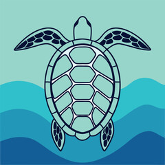 Obraz premium Sea turtle swimming in blue ocean waves graphic illustration vector