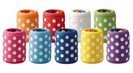Colorful crayon containers, polka-dotted
