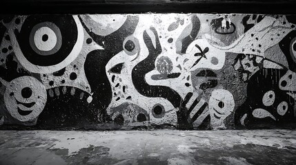 Abstract Black and White Graffiti Wall Art