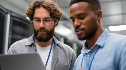 IT Technicians Collaborating in a Data Center for Server Maintenance