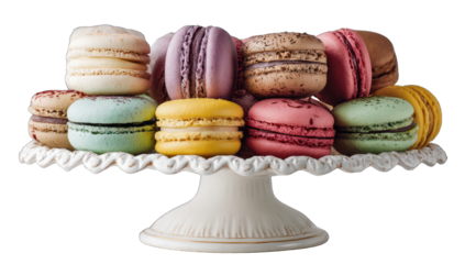 Colorful macarons on a tiered cake stand