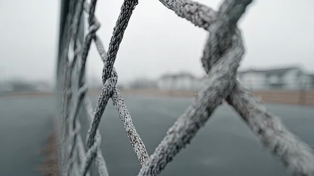 Close up metal chain link fence close with weathered blurred