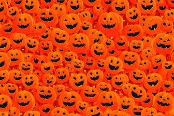halloween Minimal concept of Seamless jack-oâ€™-lantern faces pattern with varied expressions, alternating scales, subtle texture overlay, warm orange base, brand-safe halloween background for