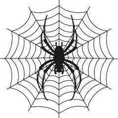 Black Spider on Web Silhouette – Halloween Vector Illustration