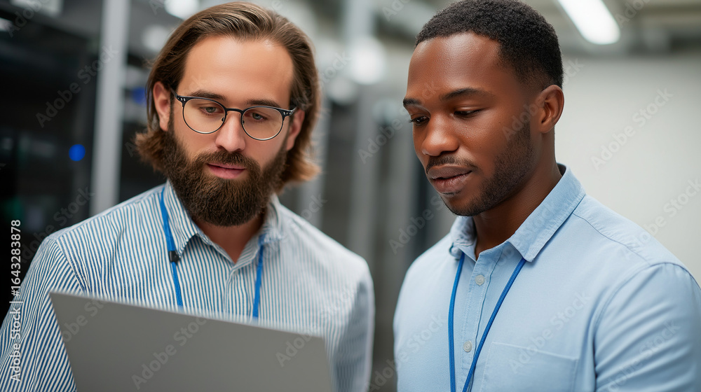 Poster it technicians collaborating in a data center environment