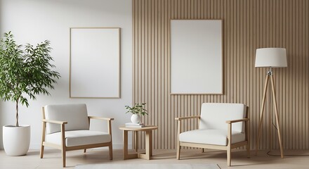 Cozy Modern Living Room with Natural Wood Accents and Plants