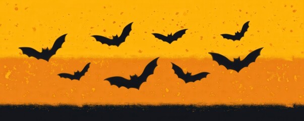 halloween Minimal concept of Grunge orange backdrop with ink splatter bats, rough edges, distressed texture, central clean rectangle, bold headline area, edgy halloween background for rock events,