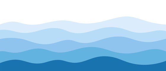 Blue ocean waves, sea background with a place for text, flat design, vector illustration. Background wavy element for a poster, banner, decoration, cover. Minimalistic simple, graphic abstract
