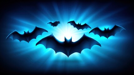halloween Minimal concept of Bats in motion blur swooping across giant moon, radial light beams, subtle grain, dramatic yet clean center for typography, cinematic halloween background for trailers,