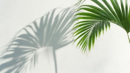 Palm leaves cast shadows on a white wall