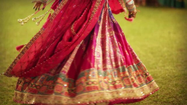  Girl Spinning In Her chaniya choli & playing Garba( Indian Traditional Dance) in Navratri Festival Of Dance Video, cinematic style	
