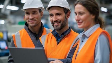 High-Tech Manufacturing Team Discussing Operations in a Factory