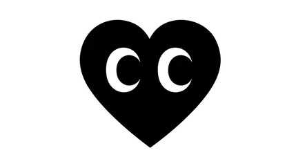 Heart eyes emoji face in solid black silhouette,