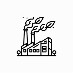 Obraz premium Eco Factory Icon – Outline Green Industry Building with Leaf Emission