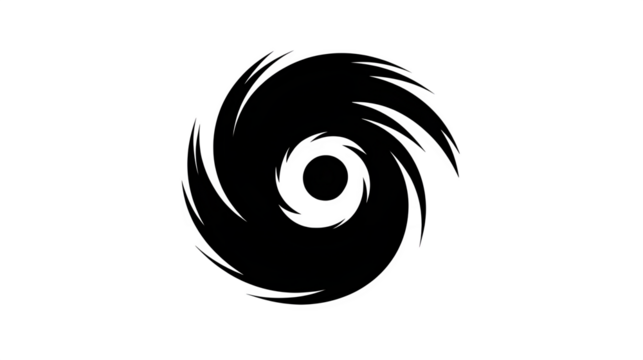 Hurricane or cyclone spiral icon, black silhouette,