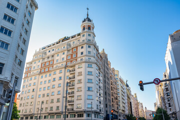 Beautiful classic-style buildings in the Plaza de Spain in the country's capital, Madrid.
