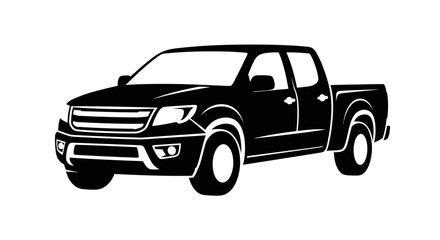 Obraz premium Black and White Silhouette of a Modern Pickup Truck.