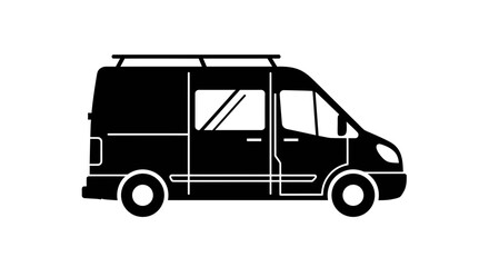 Black Silhouette of a Panel Van with Roof Rack.