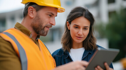 Diverse Team Discussing Apartment Block Plans on Construction Site