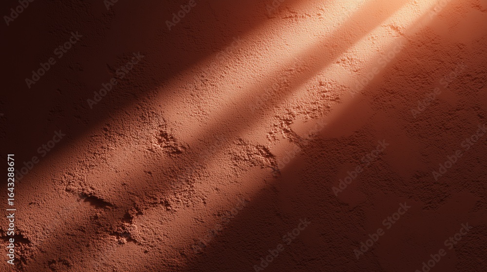 Poster light beams create patterns on textured brown wall during afternoon hours in a warm indoor setting
