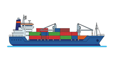 Fototapeta premium Container Ship with Cargo Cranes and Colorful Shipping Containers.