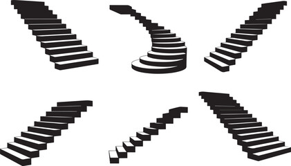 Naklejka premium Black staircases various designs perspective stairs steps