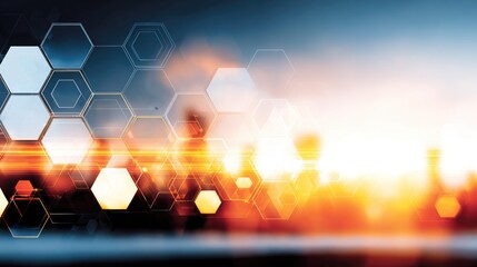 Abstract design with glowing hexagons and soft light.