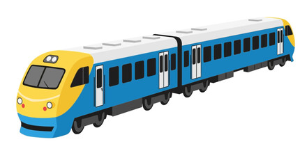 Modern Blue and Yellow Passenger Train Illustration.