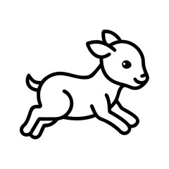 Baby goat playing and jumping in a simple line art style  