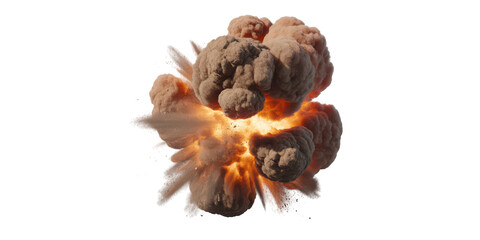 Fiery explosion with smoke and debris isolated on transparent background