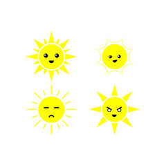 Set of cartoon cute smiling suns. Vector illustration isolated on white background.