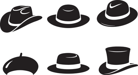 Cowboy fedora beret top hat collection vector