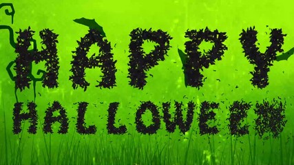Halloween Title Card: 'Happy Halloween' with Green Background and Vines