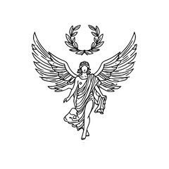 Obraz premium Illustration of a winged angel figure with a draped garment and a laurel wreath above her head design