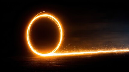 Circular light trail against a dark background.