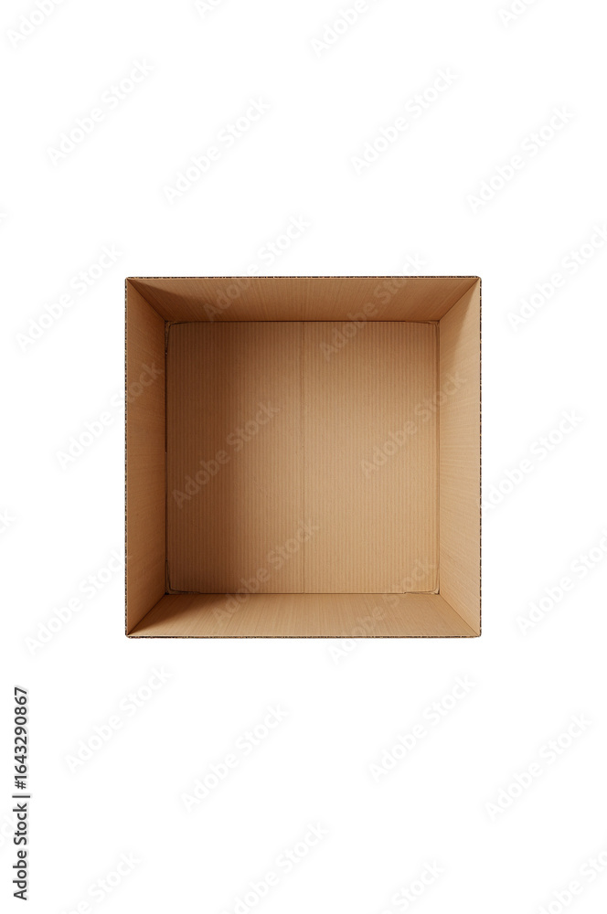 Aufkleber isolated empty cardboard box presents a stark study in geometry and minimalist container concept
