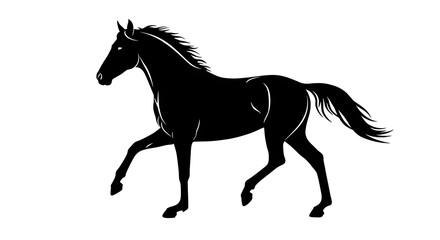 Silhouette of a Majestic Horse in Motion, Black and White Artwork for Design Projects