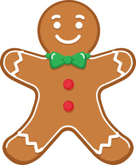 Obraz premium Smiling gingerbread man with green bow tie