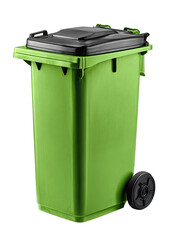 Green plastic trash can with lid