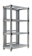Light gray metal shelving unit with four tiers