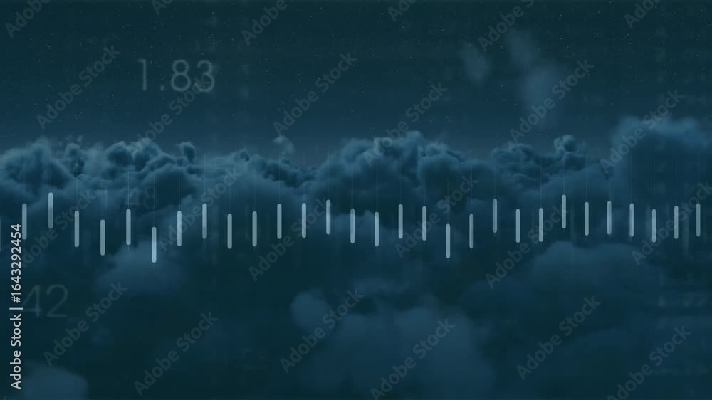 Poster cloud layer filling initiating bars pulsing line graph tracing waveform labels emerging for trends