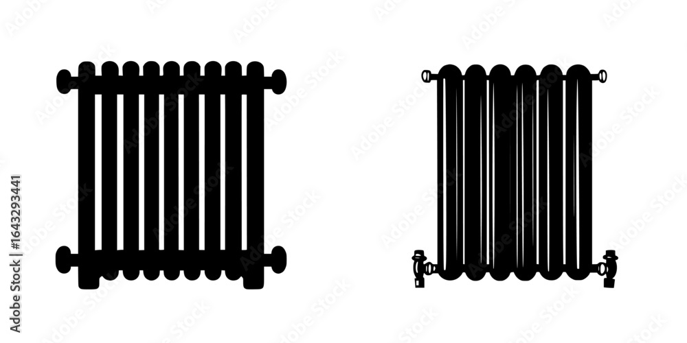 Poster two distinct styles of heating radiators displayed side by side illustrating modern and traditional 