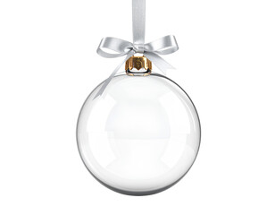 christmas ball bauble glossy transparent glass blank christmas silver hanging from to isolated on transparent background.