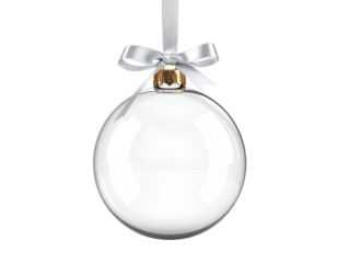 christmas ball bauble glossy transparent glass blank christmas silver hanging from to isolated on transparent background.