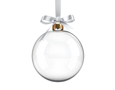christmas ball bauble glossy transparent glass blank christmas silver hanging from to isolated on transparent background.
