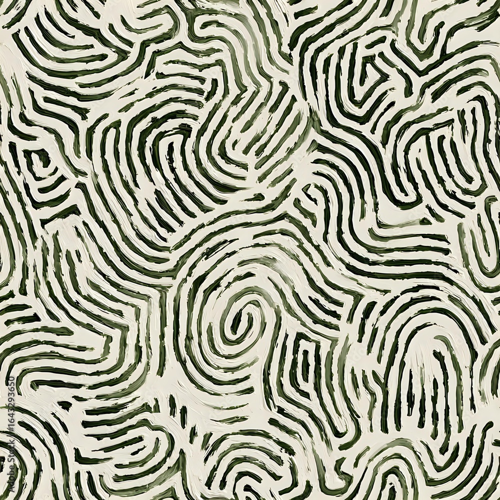 Poster abstract organic swirling lines create seamless pattern in dark green and beige. flowing curved shap