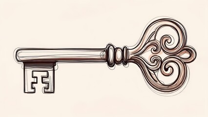 Ornate antique key illustration