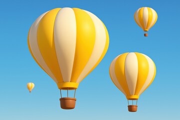 Obraz premium Bright yellow balloons ascend skyward on a clear day, symbolizing joy, celebration, and boundless optimism under the summer sky.