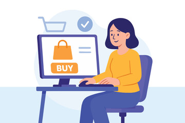 Online shopping concept. Vector illustration in flat style of a group of diverse Shopping