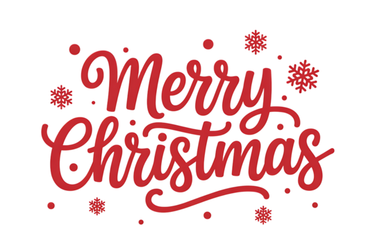 Festive Merry Christmas in red text with snowflakes, perfect for holiday greetings and seasonal designs, adding cheer to any project